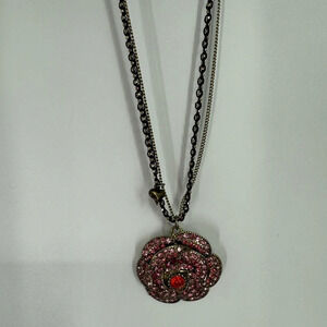 Betsey Johnson pink sparkle rose pendant necklace